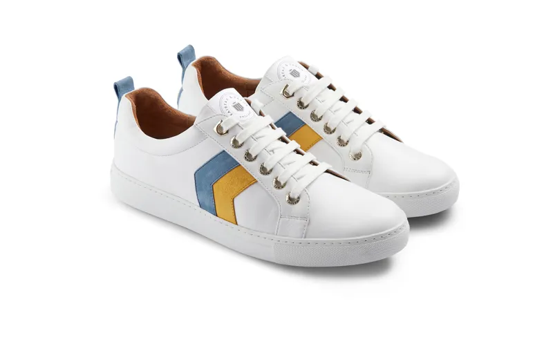 Fairfax and Favor The Alexandra Leather Trainer Cornflower/Mango-1